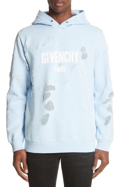 givenchy hoodie mens blue|Givenchy destroyed hoodie.